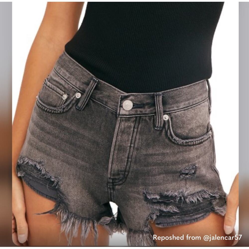 Free People Distressed Gray Denim Shorts